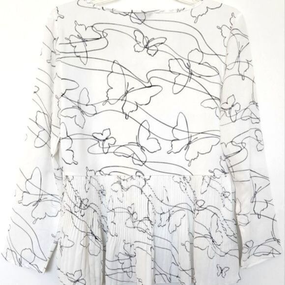 NWOT Ann Taylor Abstract Butterly Pleated Long-Sleeve Blouse - Picture 7 of 8